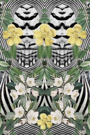 斑马纹蟒蛇纹花草花卉印花华亿平台图片