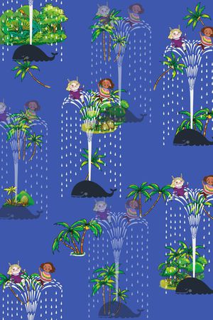 卡通椰子树 海豚喷泉 孩子印花华亿平台图片