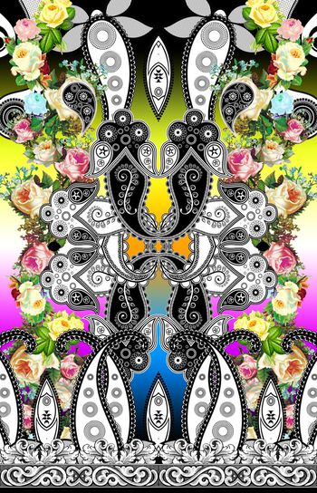 532523-民族风几何腰果花佩斯利图案花卉组合