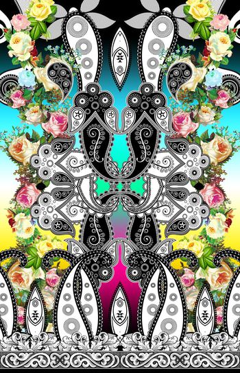 532524-民族风几何腰果花佩斯利图案花卉组合