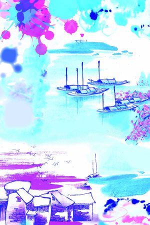 水墨印花华亿平台图片