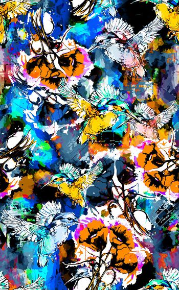 533364-欧美流行时尚小鸟大胆配色