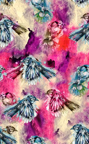 533365-欧美流行时尚小鸟配色水彩