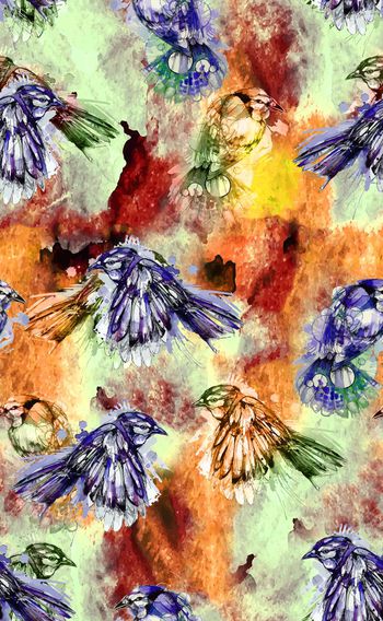 533366-欧美流行时尚小鸟配色水彩