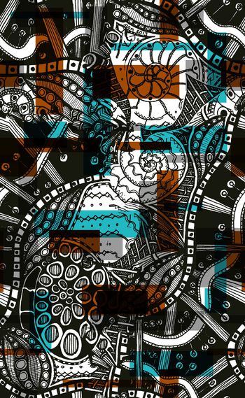 533369-时尚大牌方块复古黑白花卉