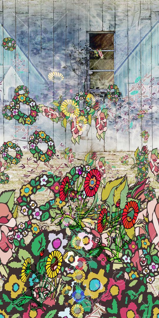 五彩圆圈花卉印花华亿平台图片