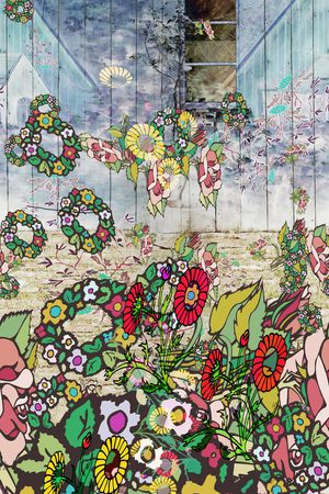 五彩圆圈花卉印花华亿平台图片