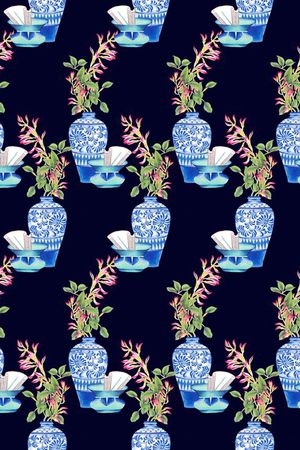 中国风  青花瓷印花华亿平台图片