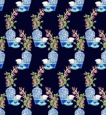 中国风  青花瓷印花华亿平台图片