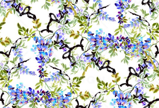 水墨花卉印花华亿平台图片