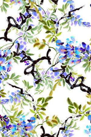 水墨花卉印花华亿平台图片