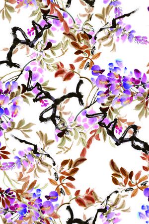 水墨花卉印花华亿平台图片