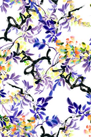 水墨花卉印花华亿平台图片