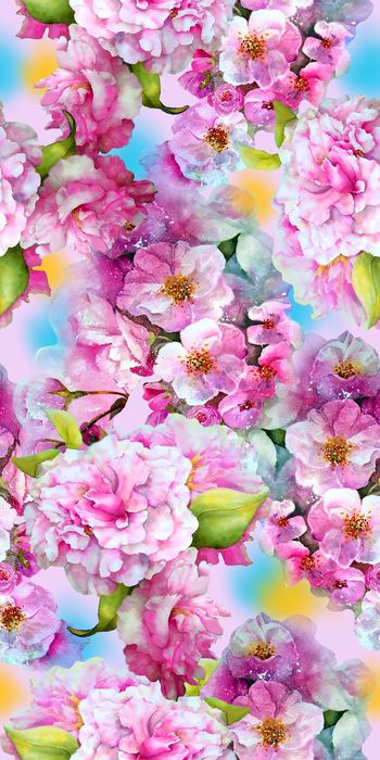 534146-时尚 水彩 花卉 牡丹花 桃花 数