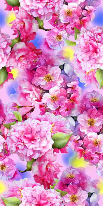 534148-时尚 水彩 花卉 牡丹花 桃花 数