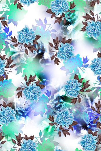 534852-田园风靛蓝花卉朦胧渐变女装数码华亿平台