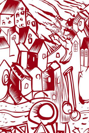 手绘房子印花华亿平台图片