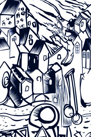 手绘房子印花华亿平台图片