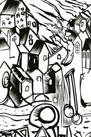 手绘房子印花华亿平台图片