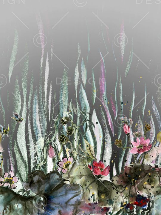 水墨荷花印花华亿平台图片