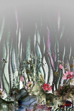 水墨荷花印花华亿平台图片