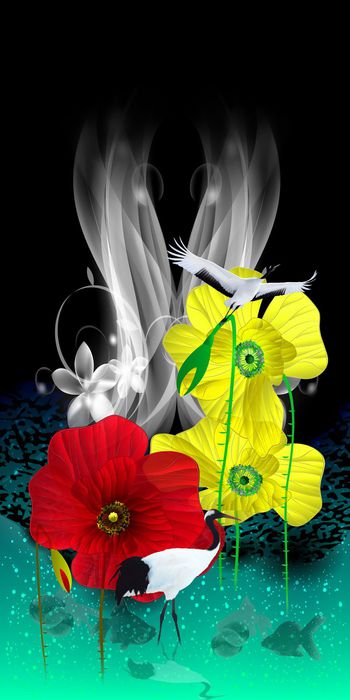 535326-抽象大花朵白鹤鱼纹斑点纹理长裙图案