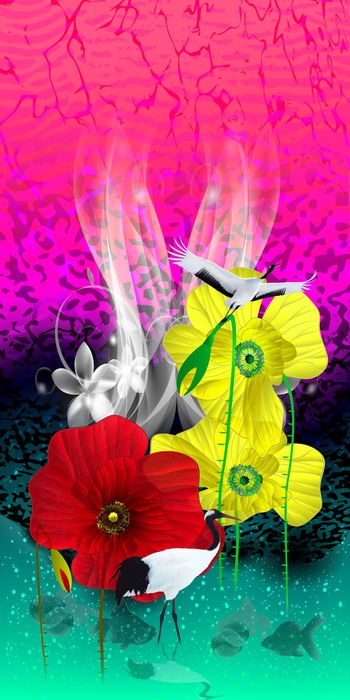 535329-抽象大花朵白鹤鱼纹斑点纹理长裙图案