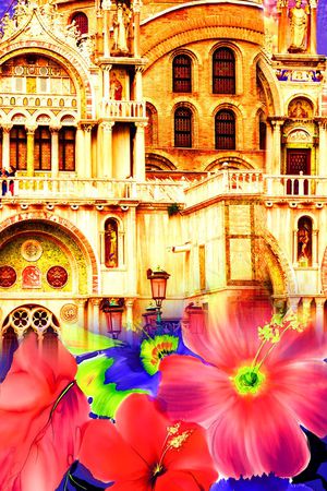 杜嘉班娜印花  威尼斯建筑   手绘花卉   大牌印花印花华亿平台图片