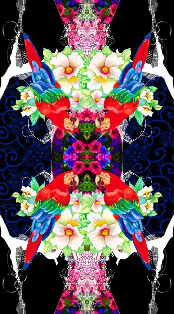 535770-抽象双边定位花鸟女装长裙图案