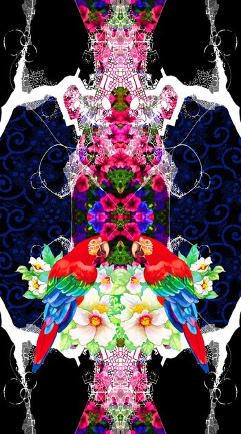 535788-抽象双边定位花鸟女装长裙图案