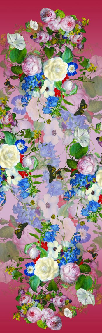 535792-手绘油画花卉百合玫瑰经典围巾华亿平台