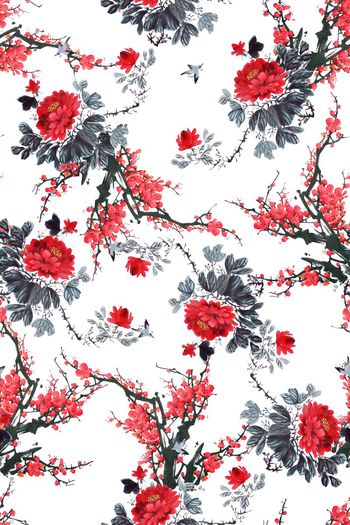 535869-中国风水墨牡丹梅花女装旗袍华亿平台