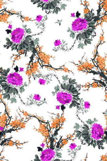 535872-中国风水墨牡丹梅花女装旗袍华亿平台