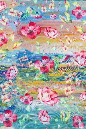 流行时尚 油画背景 手绘花卉 服装印花华亿平台图片