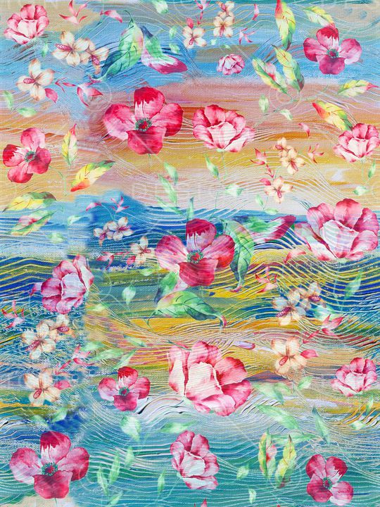 流行时尚 油画背景 手绘花卉 服装印花华亿平台图片