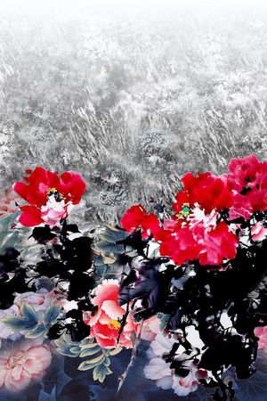 国画牡丹印花华亿平台图片