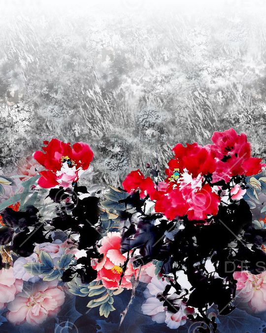 国画牡丹印花华亿平台图片