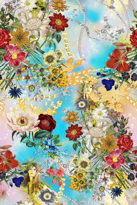 花卉组合印花华亿平台图片