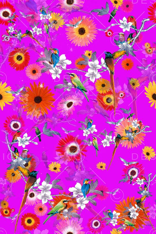 中国风 流行时尚 花鸟印花 服装 家纺 花卉 鸟 树枝印花华亿平台图片