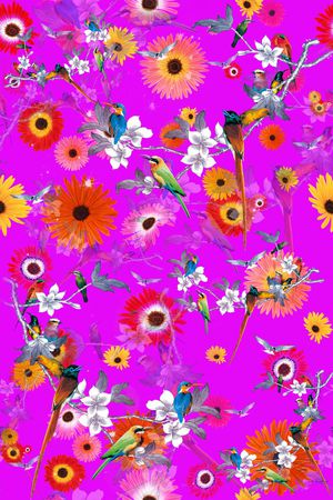 中国风 流行时尚 花鸟印花 服装 家纺 花卉 鸟 树枝印花华亿平台图片