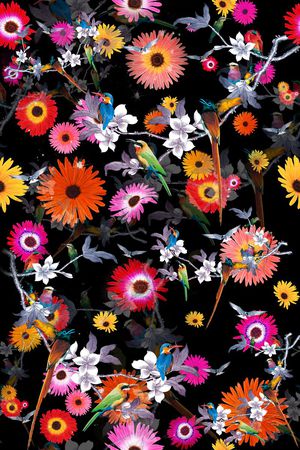 中国风 流行时尚 花鸟印花 服装 家纺 花卉 鸟 树枝印花华亿平台图片