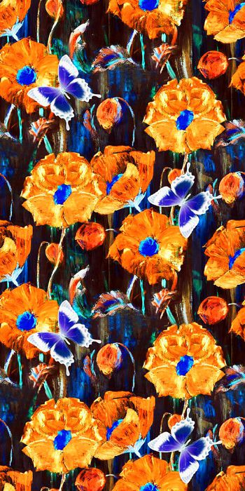 537690-抽象油画花卉蝴蝶图案