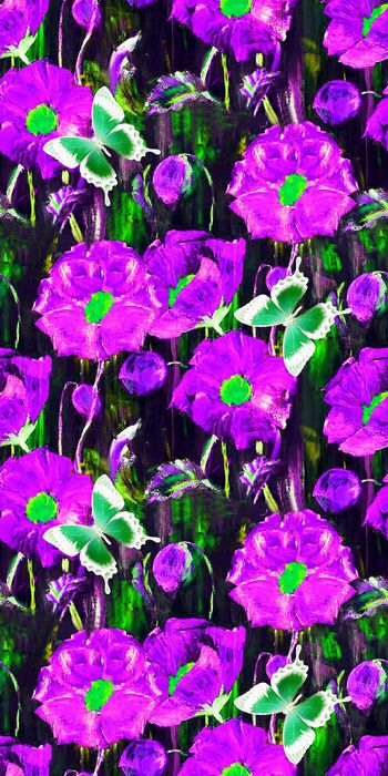 537691-抽象油画花卉蝴蝶图案