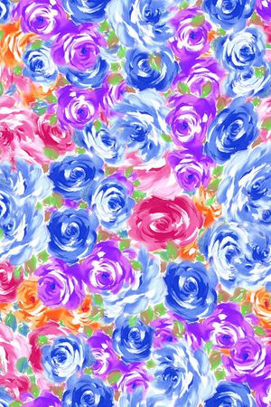 流行时尚 满铺手绘花卉 服装 家纺印花华亿平台图片