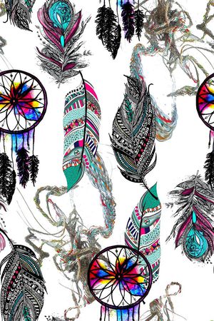 多样羽毛风铃印花华亿平台图片