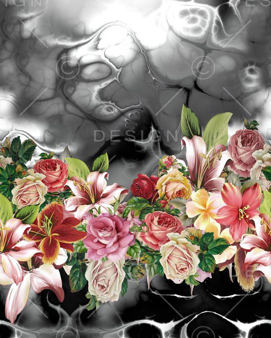 大朵花卉组合印花华亿平台图片