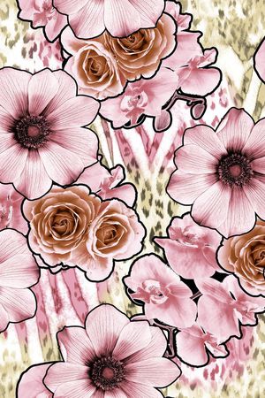 豹纹花朵组合印花华亿平台图片