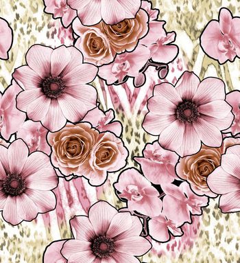 豹纹花朵组合印花华亿平台图片