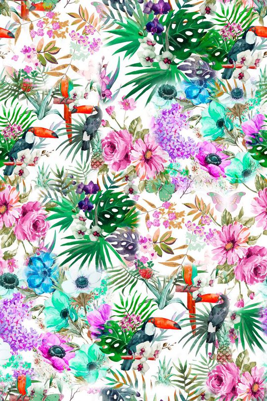 热带花卉印花华亿平台图片