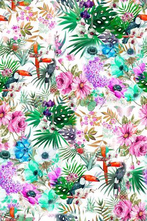 热带花卉印花华亿平台图片